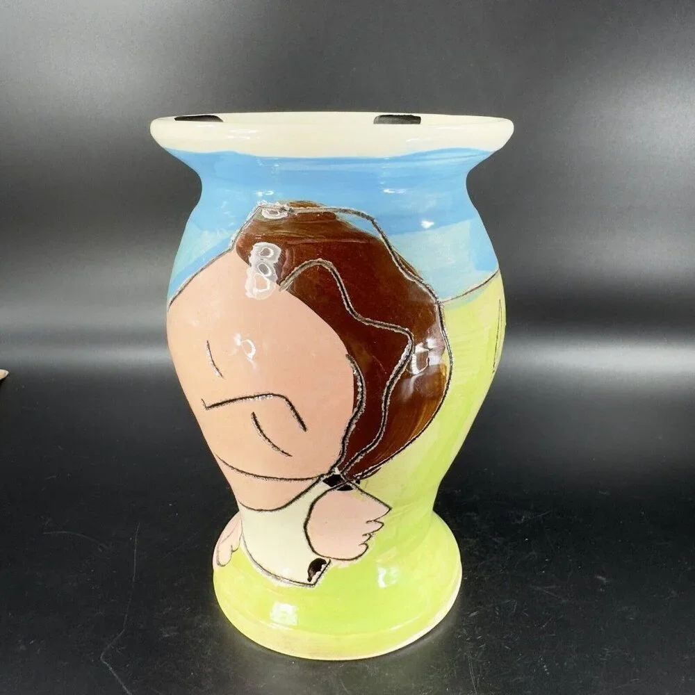 Sandra Magsamen Art Pottery Vase‎ Laugh Out Loud and Laugh Often Artist Signed